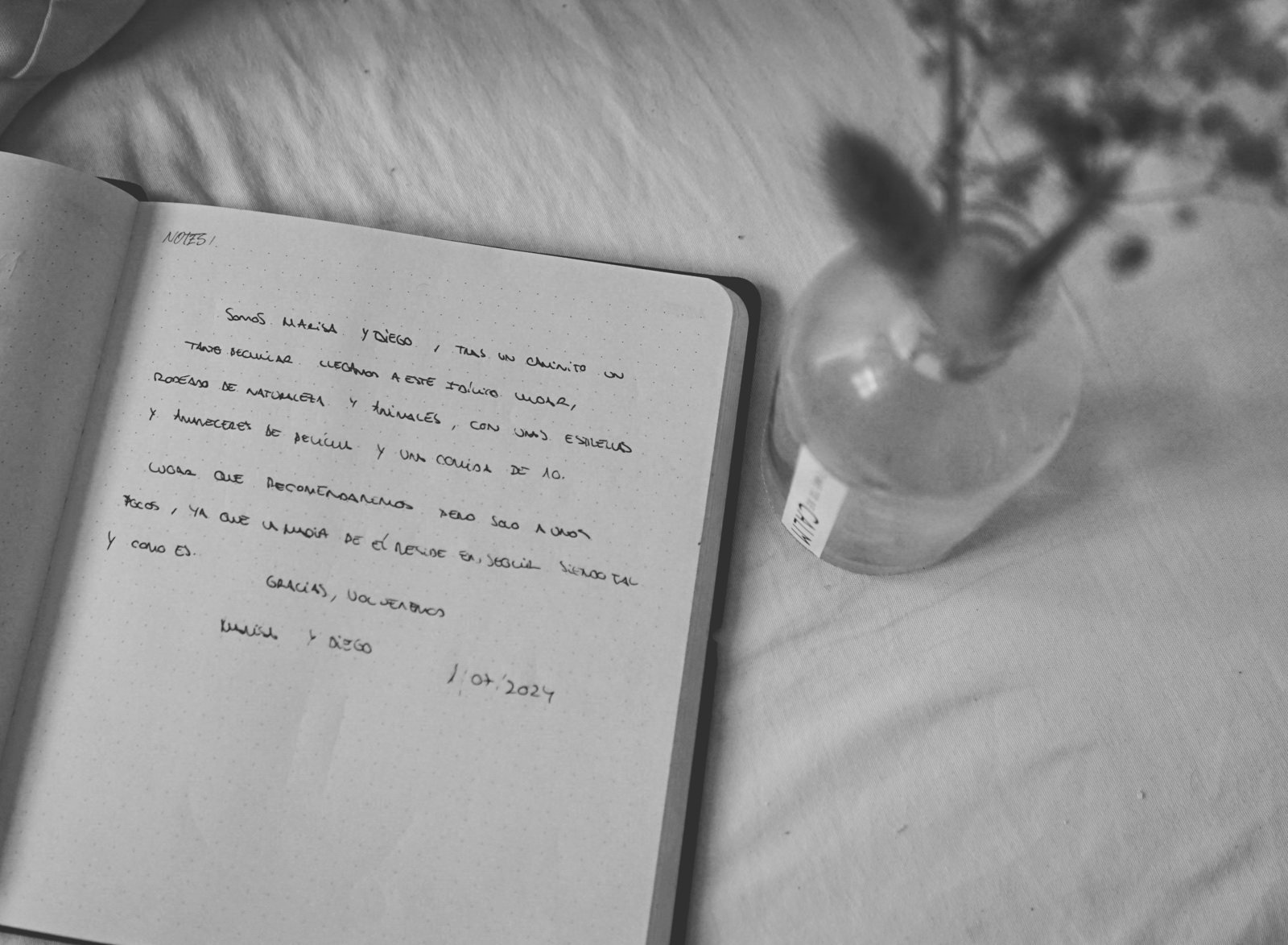 Handwritten guestbook message from Marisa and Diego at Ajarif
