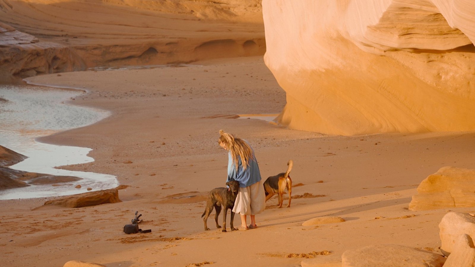 Golden sandstone cove on the wild coast near Tamri and Timlalin, Morocco
